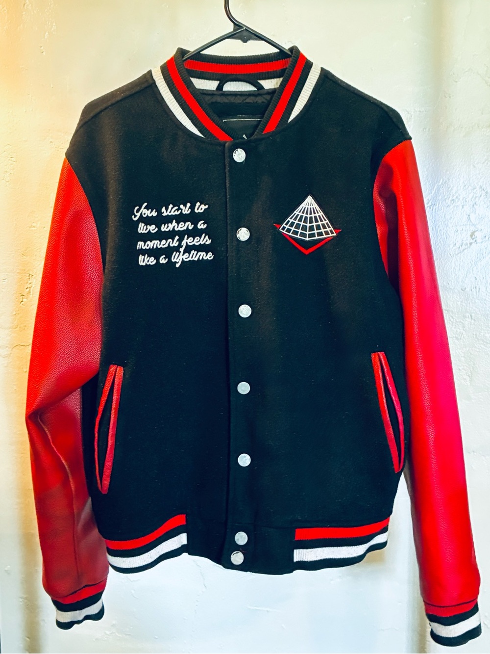 Black Pyramid Letterman Black & Red Faux Leather Jacket - Picture 4 of 7